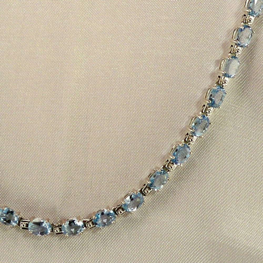 NEW Vintage Charles Winston Aquamarine Oval Cut Cubic Zirconia Silver Necklace